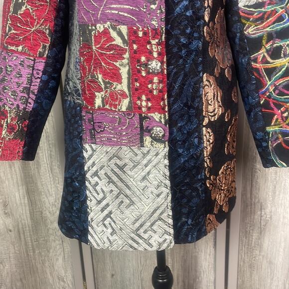 Vintage Sasha Fabiani bohemian mixed media brocade patchwork long jacket S - Picture 5 of 16
